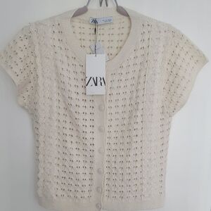 Zara Ivory Crochet Button-Up Top